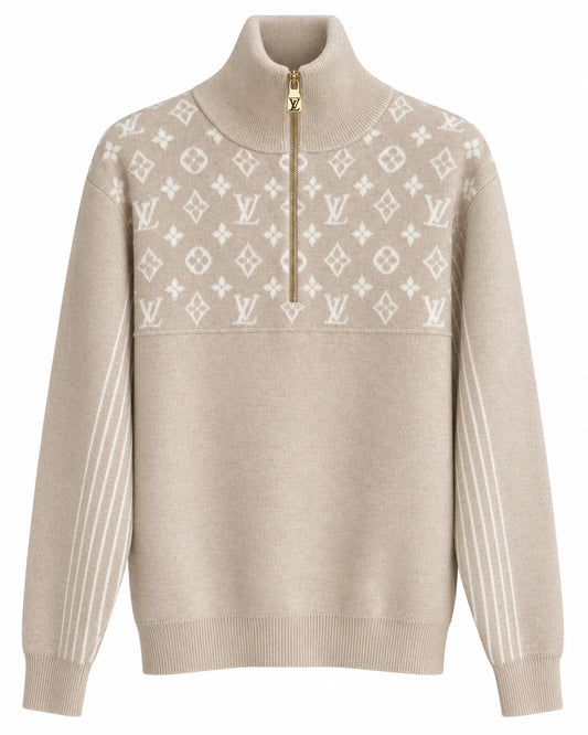 „LV“ Monogram Half-Zip Knit Sweater