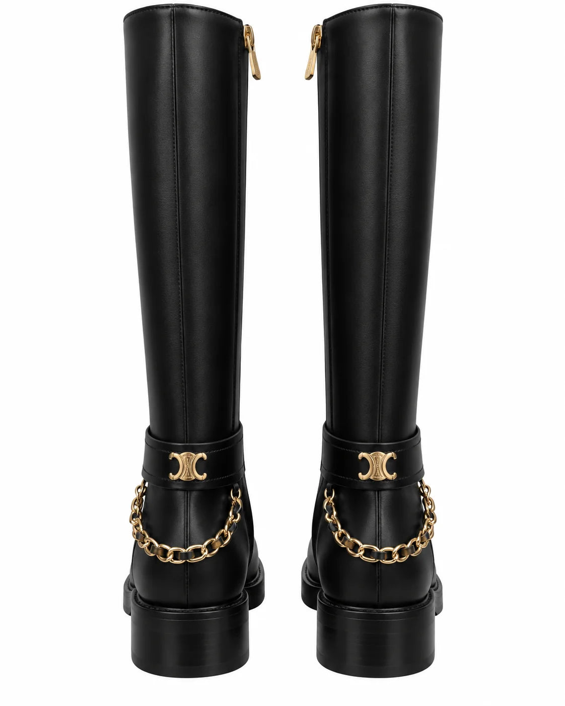 "CC" Calfskin Knee-High Chain Boots