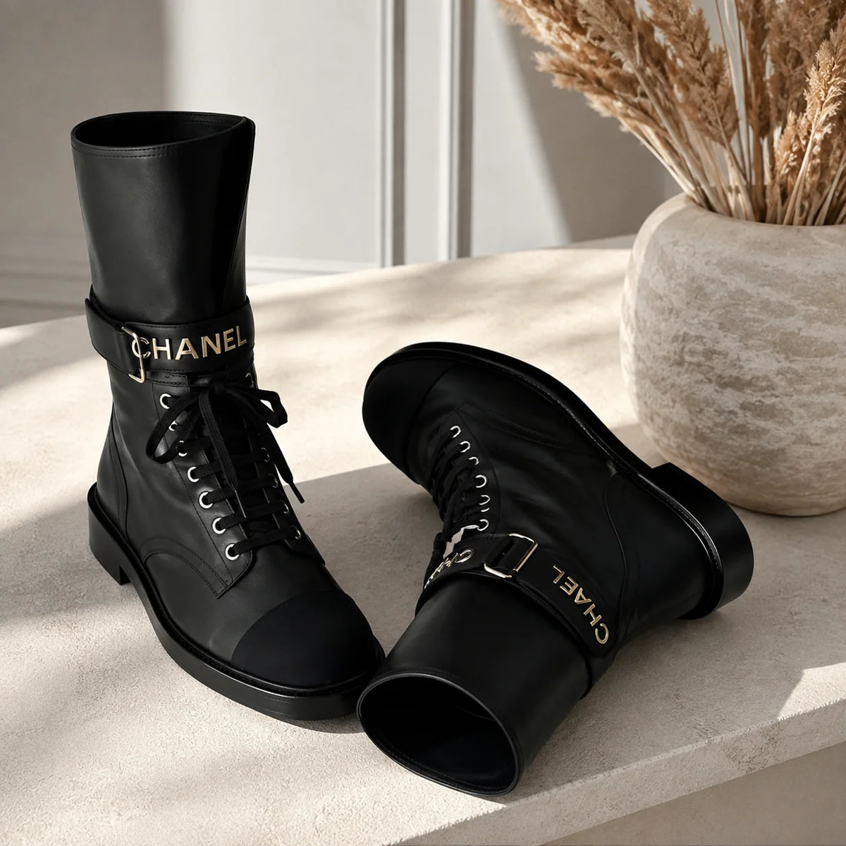 "CC" Shiny Calfskin Boots