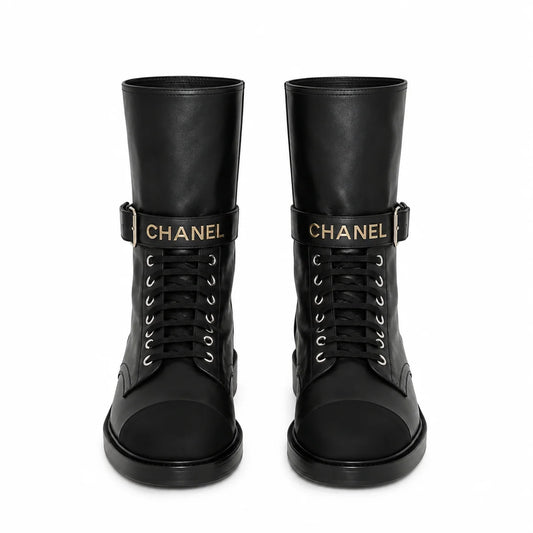 "CC" Shiny Calfskin Boots