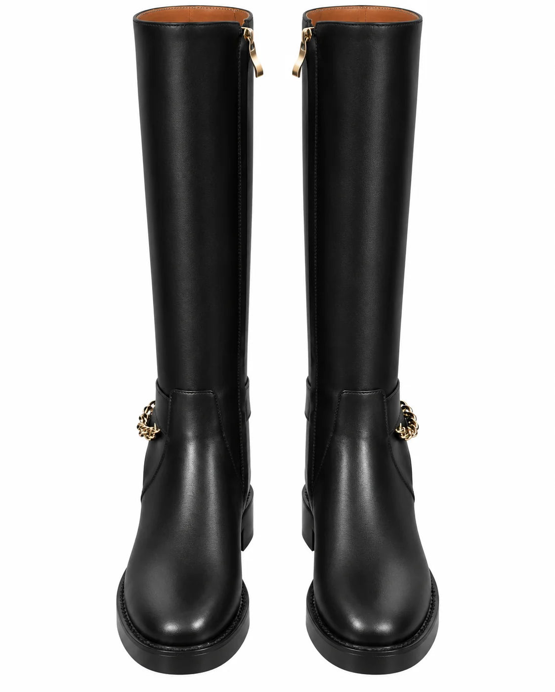"CC" Calfskin Knee-High Chain Boots
